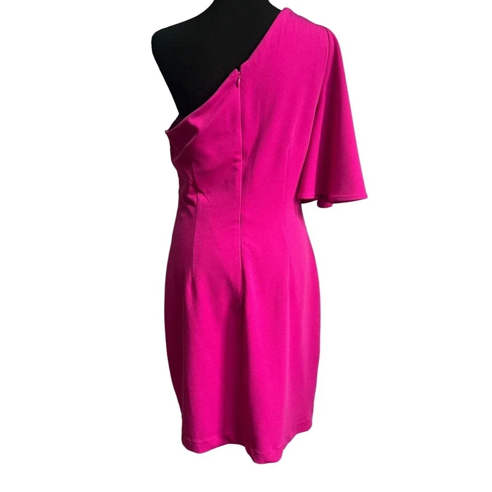 Badgley Mischka Hot Pink One-Shoulder Mini Dress